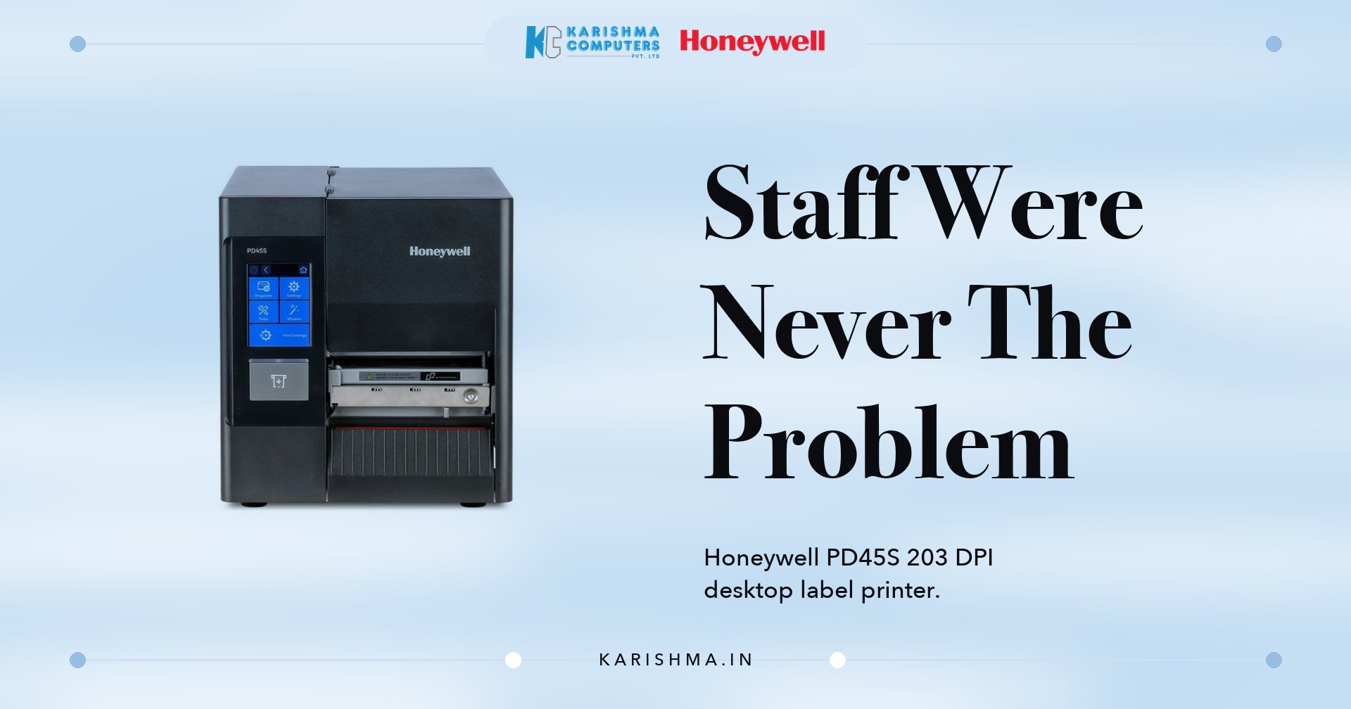 Honeywell PD45S 203 DPI desktop label printer at a Delhi NCR pharmacy chain's back office