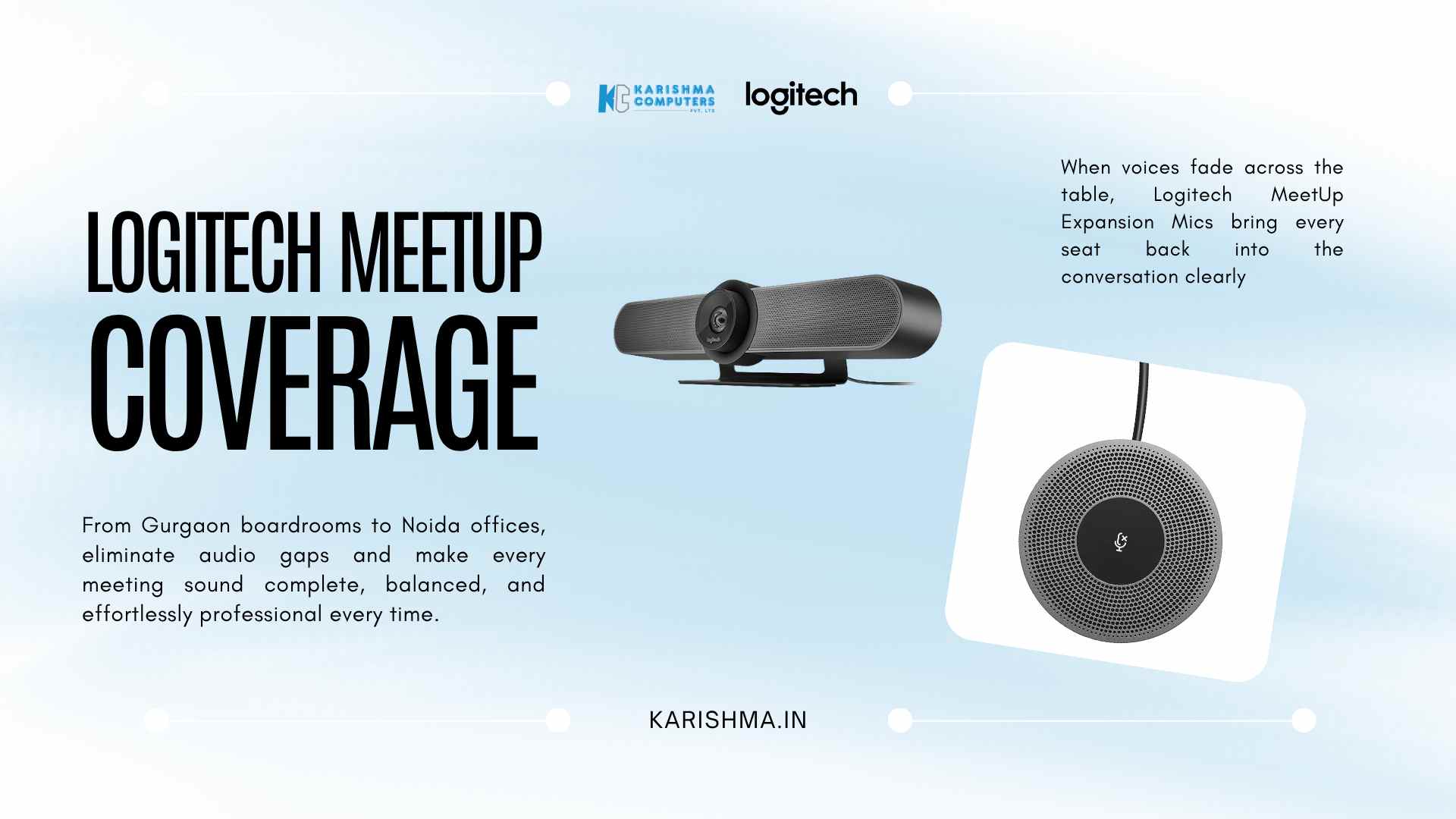 Logitech MeetUp Expansion Mics installed on conference table in Delhi NCR boardroom