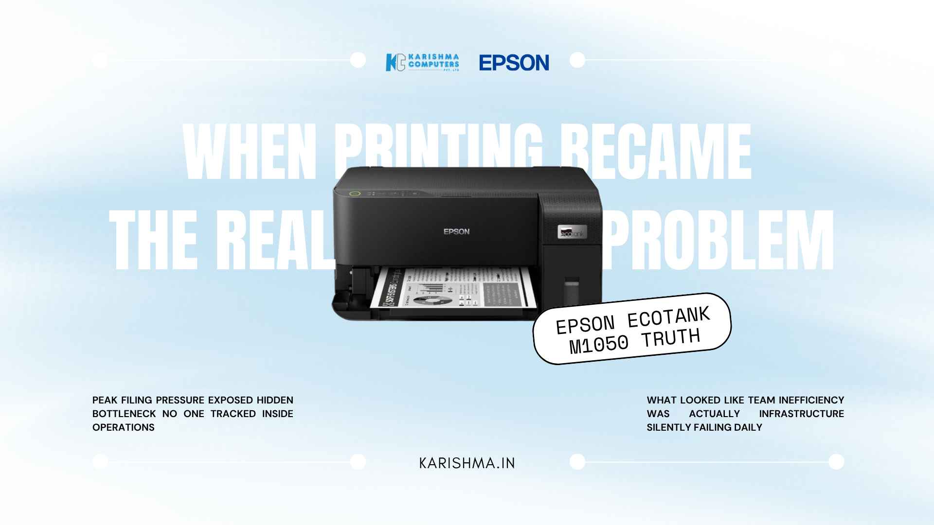 Epson EcoTank M1050 ink tank monochrome printer on a desk in a Connaught Place legal office in Delhi