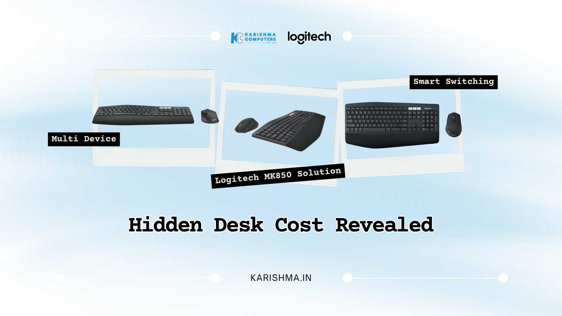 Logitech MK850 wireless keyboard and mouse combo connecting three devices on a professional desk in a Delhi NCR office