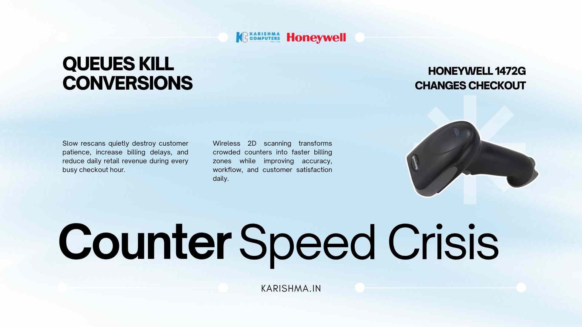 Honeywell 1472g 2D scanner reading QR code on phone screen