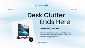 Dell Inspiron 5415 AIO with AMD Ryzen 5 processor on a clean studio desk at an Aerocity boutique consultancy