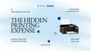 Epson EcoTank L3210 printer on a study desk in a Faridabad home with a school project printout