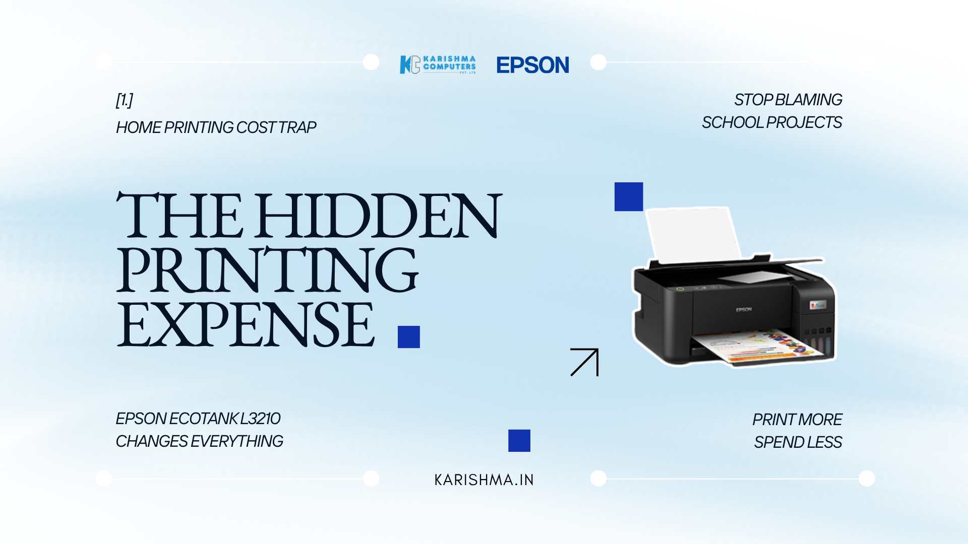 Blog 2 Epson EcoTank L3210 printer on a study desk in a Faridabad home with a school project printout
