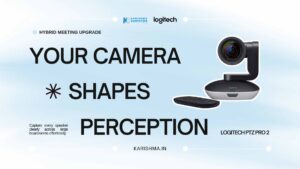 Logitech PTZ PRO 2 camera mounted in a Cyber City Gurgaon boardroom hybrid meeting setup