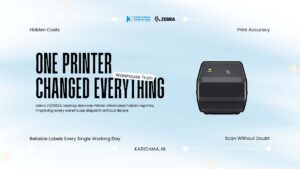 Zebra ZD230TA 203 dpi desktop barcode printer on a Delhi NCR warehouse dispatch counter