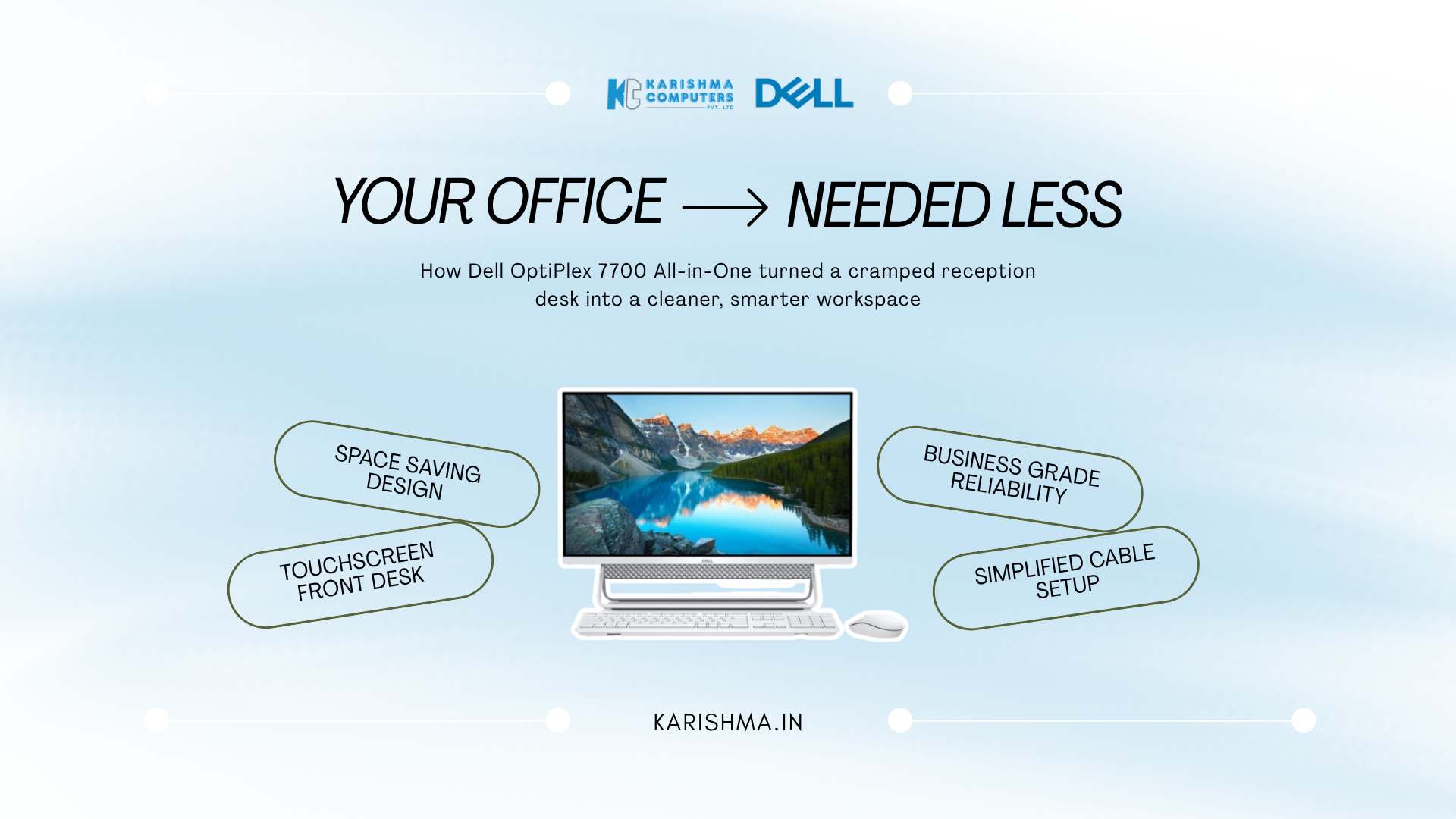 Dell OptiPlex 7700 all-in-one touch desktop on a clean Delhi NCR office reception desk