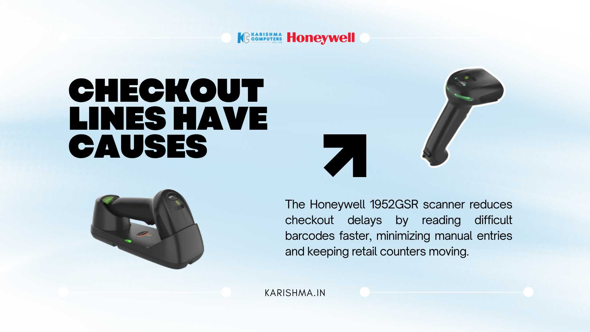 Honeywell 1952GSR scanner used at a retail checkout counter in Delhi NCR