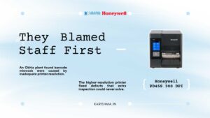Honeywell PD45S 300 DPI label printer on a Delhi NCR assembly line