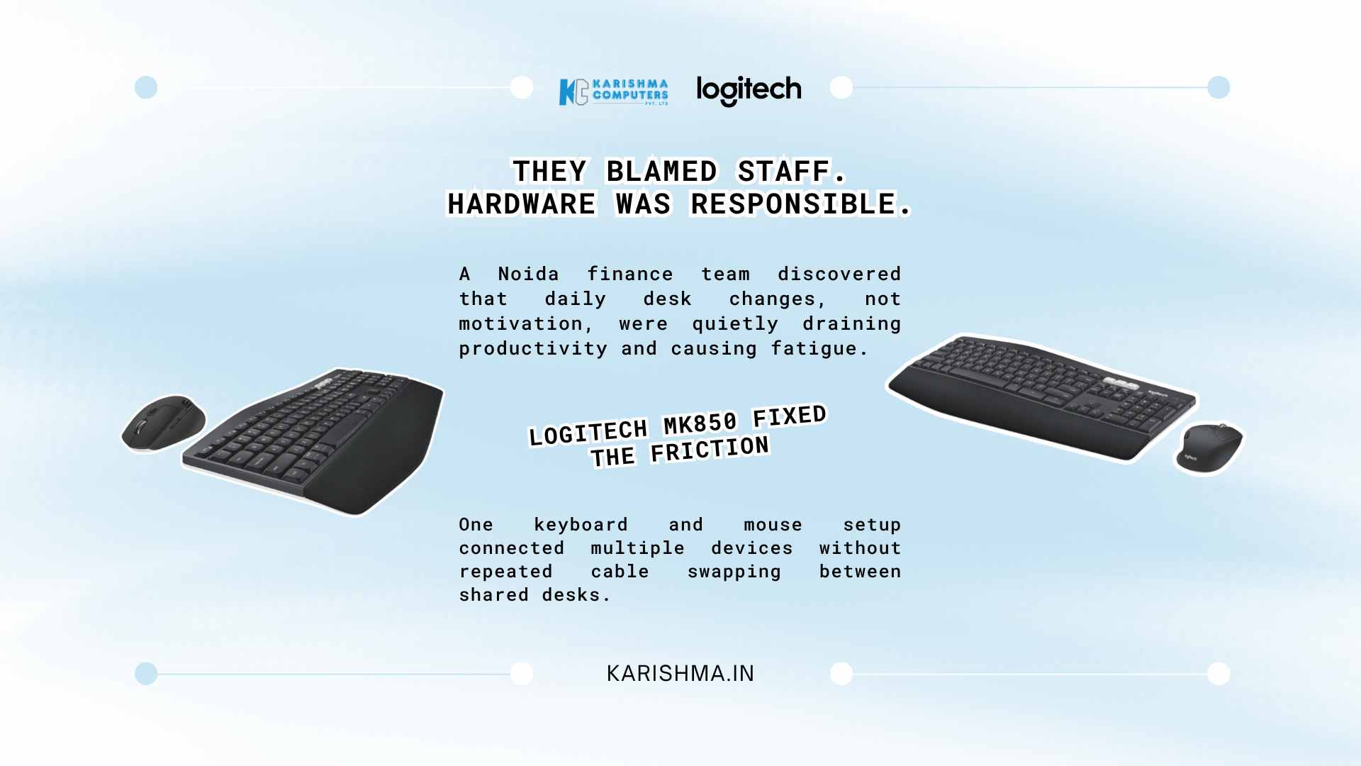 Logitech MK850 wireless keyboard and mouse combo on a hot-desking office desk