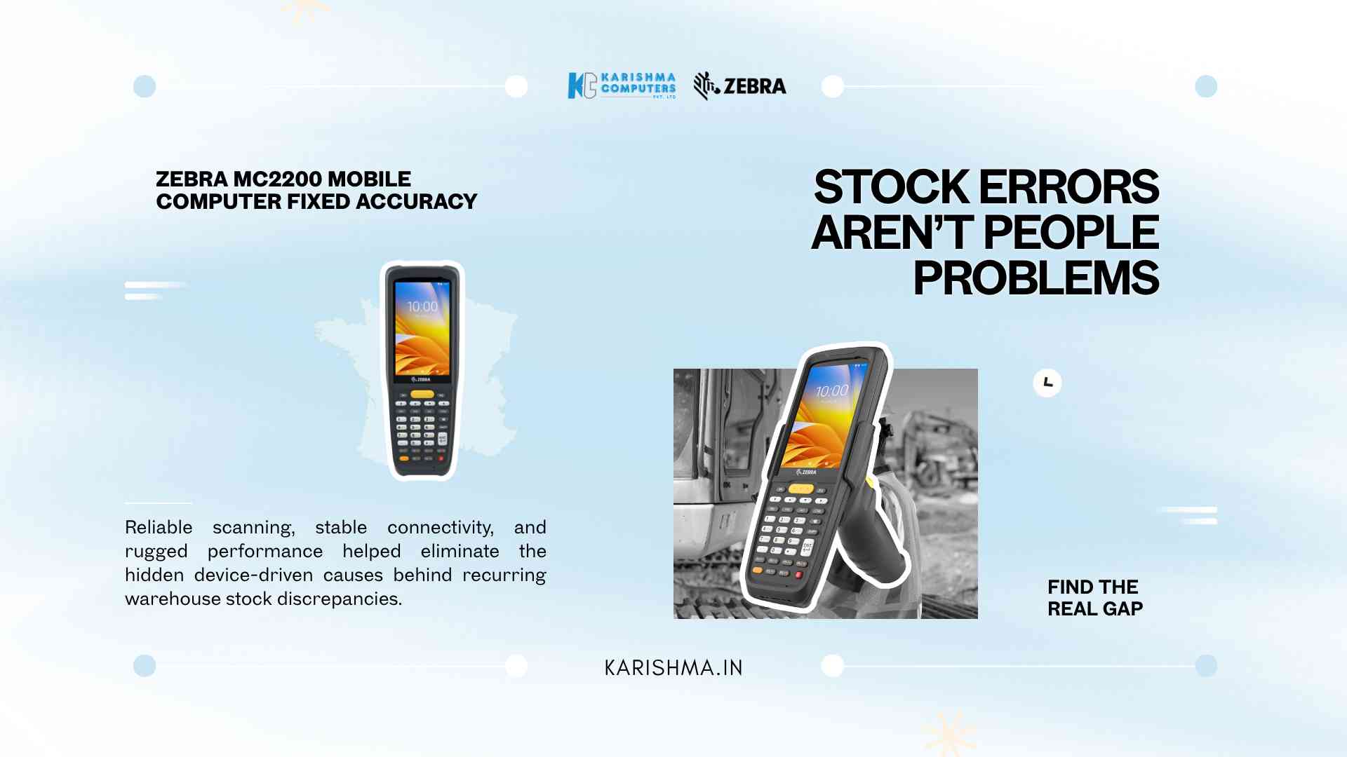 Zebra MC2200 mobile computer used by warehouse staff for barcode scanning in a Delhi NCR distribution facility